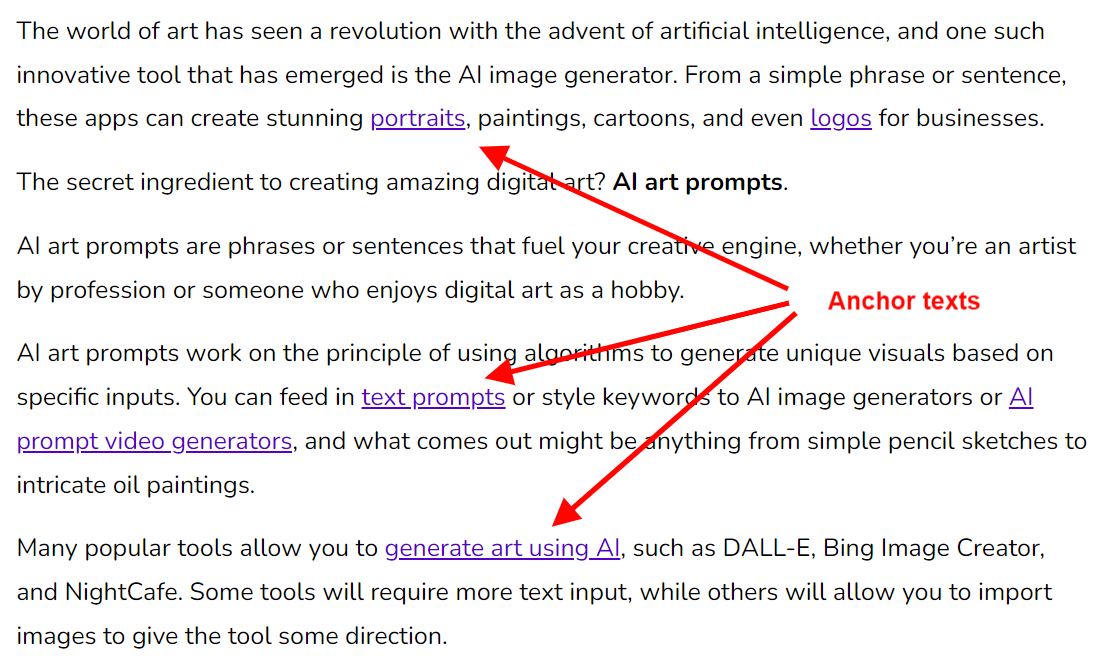 example of anchor text links